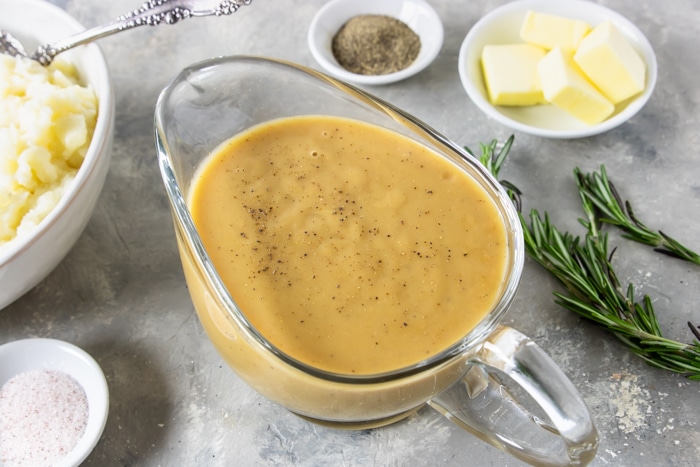 homemade gravy without drippings in a gravy boat