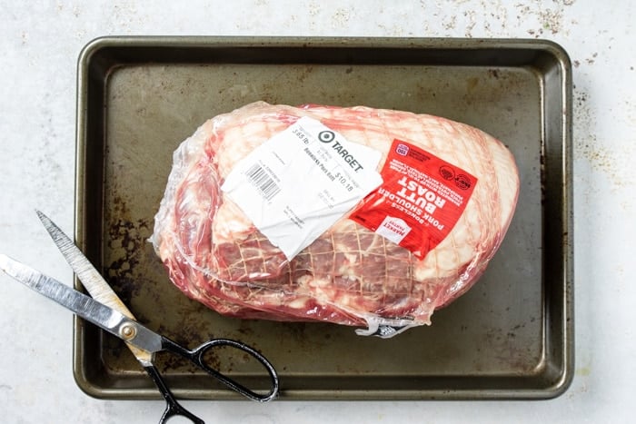 Boneless pork butt roast in packaging