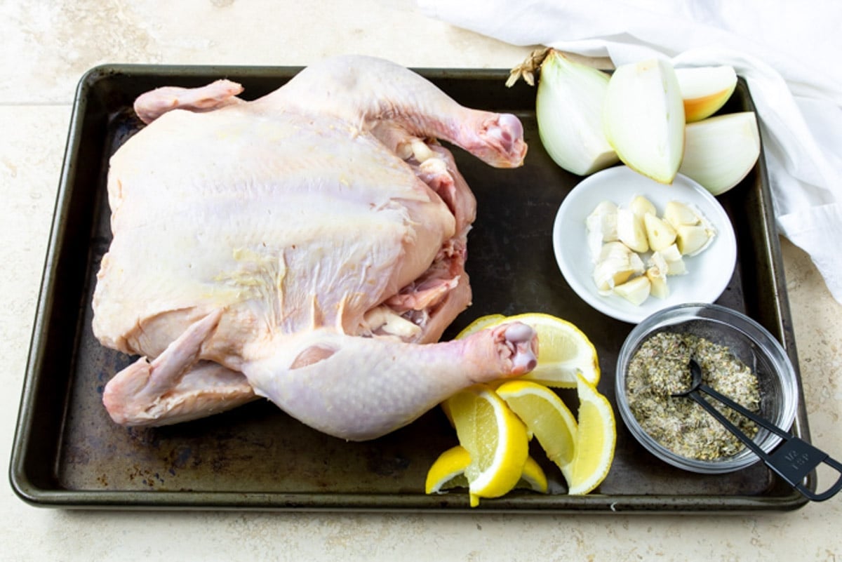 Ingredients to make Instant Pot Rotisserie Chicken