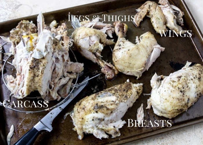 rotisserie chicken cut into parts- breasts, thighs, legs, wings