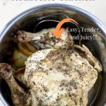 Pinterest Image and text for instant pot whole rotisserie chicken