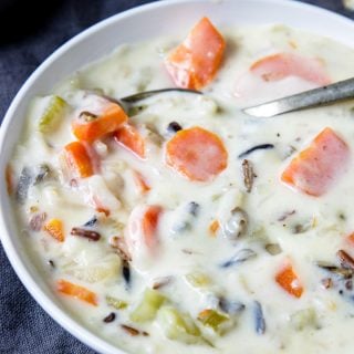 Bowl of Creamy Instant Pot wild rice soup