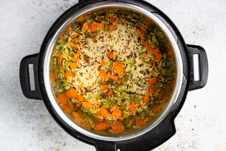 wild rice, carrots, celery, onions and garlic cooked in the Instant Pot