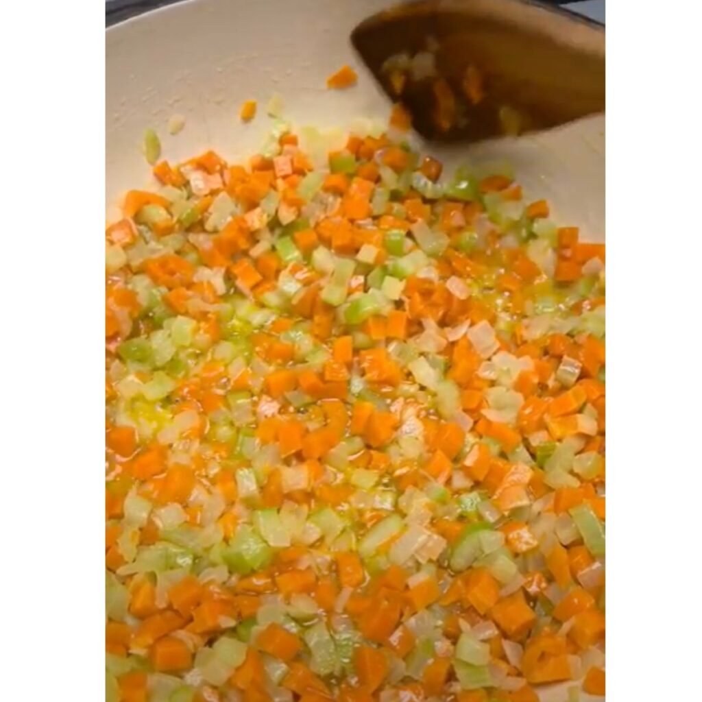 carrots, celery and onions sautéing in butter