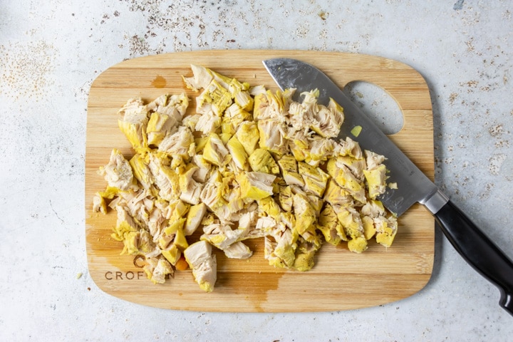 chopped chicken on a cutting board