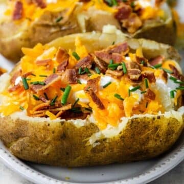 Instant Pot Baked Potato filled with sour cream cheese and bacon