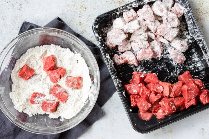 Stew meat coated with flour