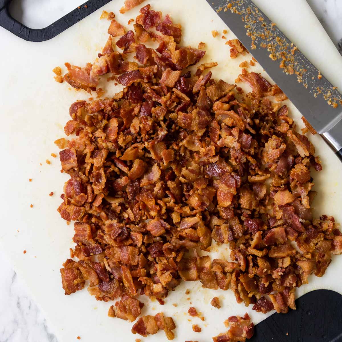 Cooked bacon chopped into bite sized pieces