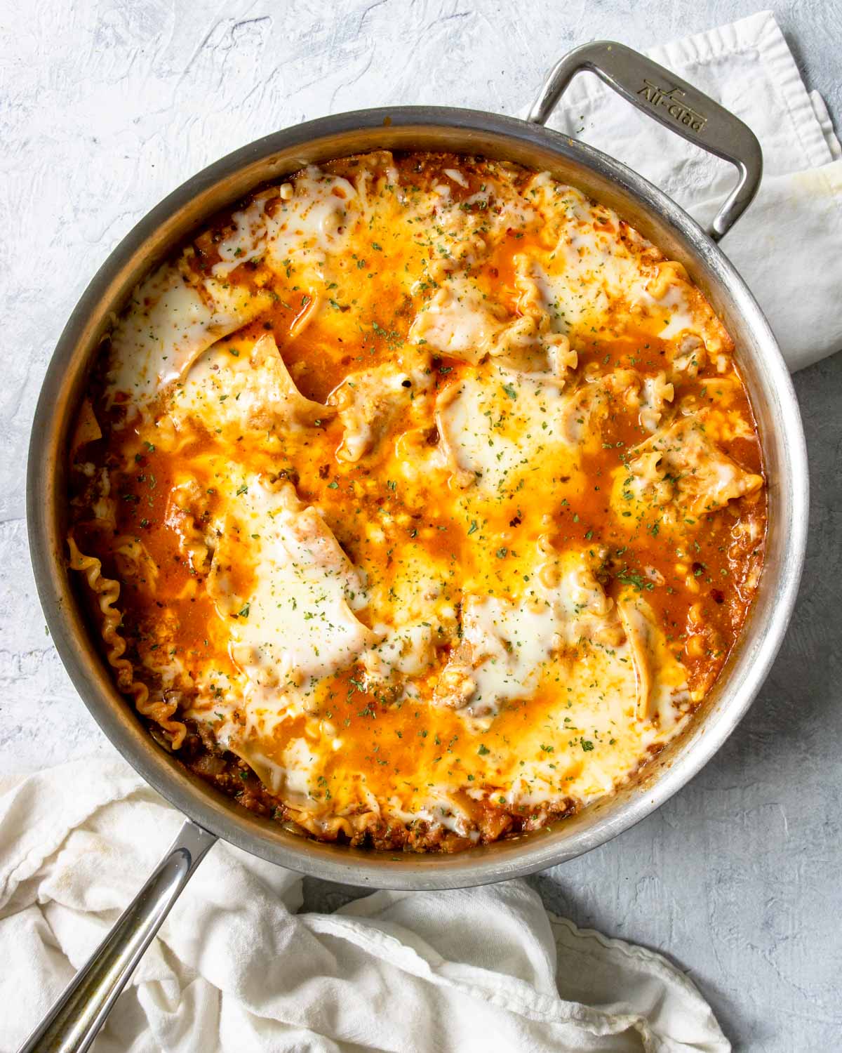 Skillet lasagna recipe cooked on the stove top