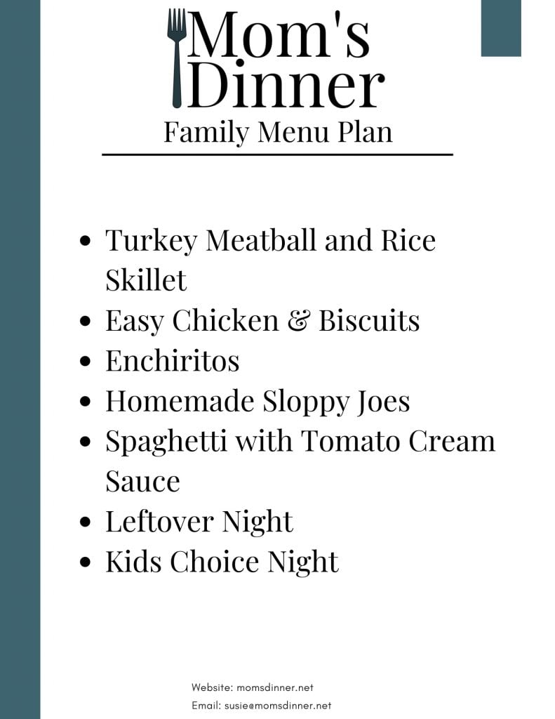 list of dinners for stay at home meal plan