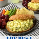egg salad sandwiches with pinterest text overlay
