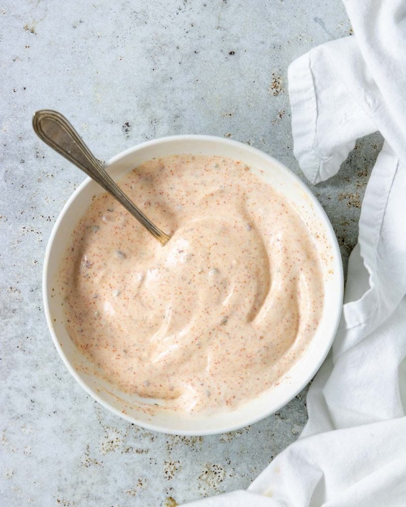 cajun aioli in a white bowl