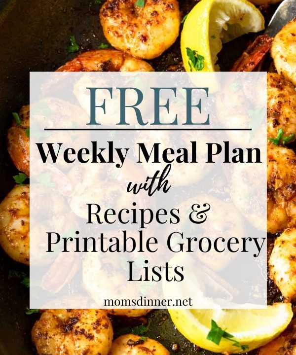 free weekly meal plan with a photo of shrimp in the background