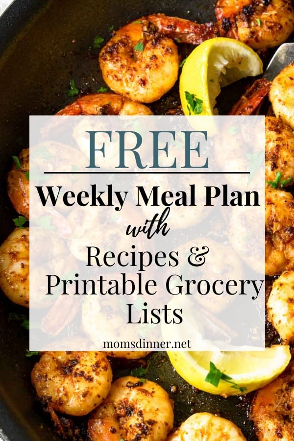 free weekly meal plan with a photo of shrimp in the background