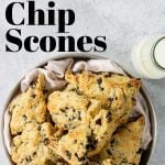 Pinterest image with text overlay for Chocolate Chip Scones