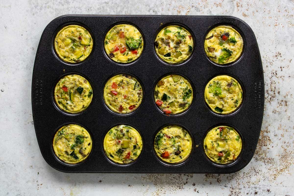 veggie egg cups cooked in a muffin tin