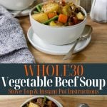 soup in bowls with text for pinterest