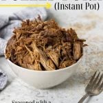 sugar free pulled pork in a bowl with pinterest text