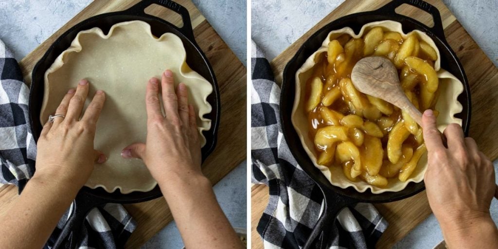 Steps 1-4 making a skillet apple pie