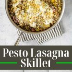 pesto lasagna with text overlay for pinterest