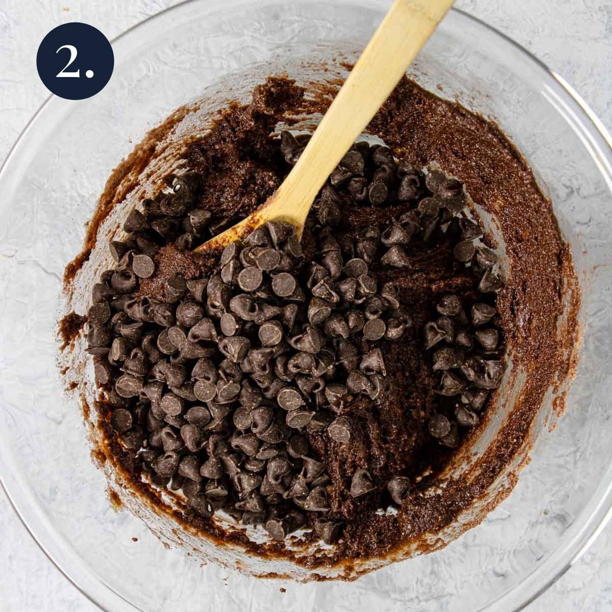 cake mix brownie batter in a bowl with chocolate chips