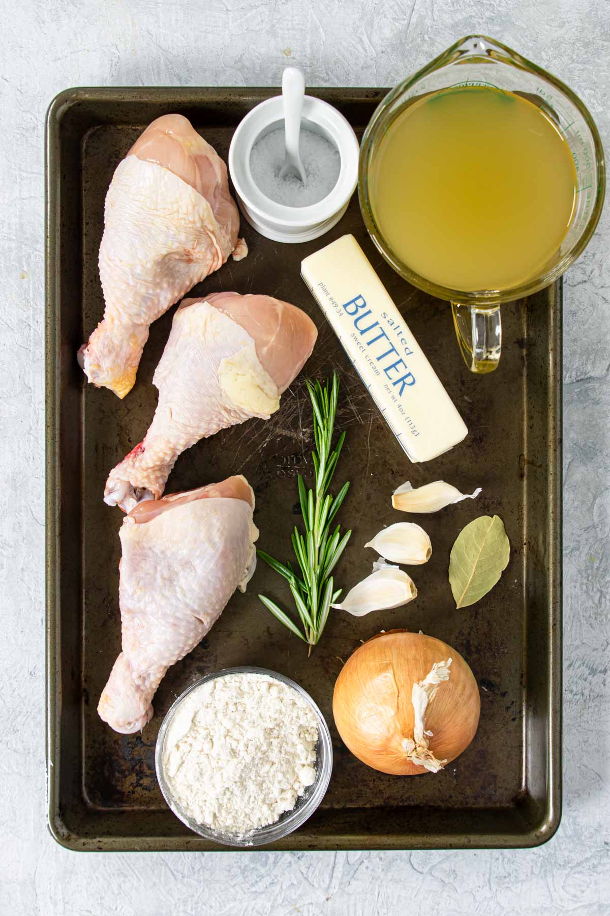 ingredients for instant pot gravy on a baking sheet