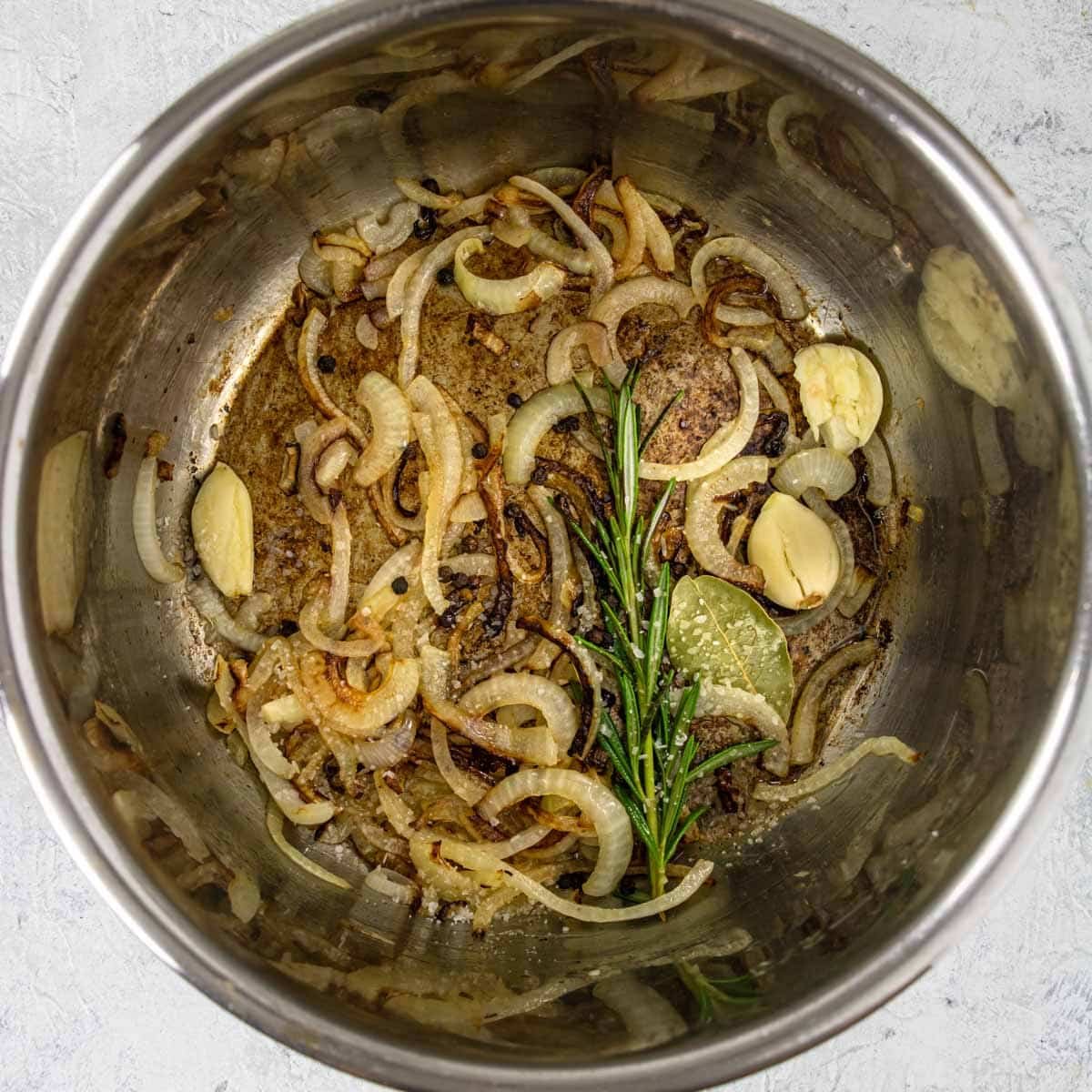 onions caramelized in the instant pot with garlic and rosemary