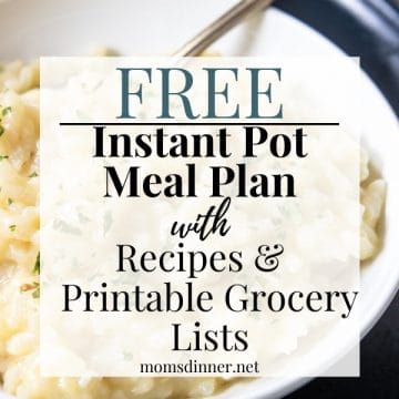 a picture of instant pot risotto with meal plan text overlay