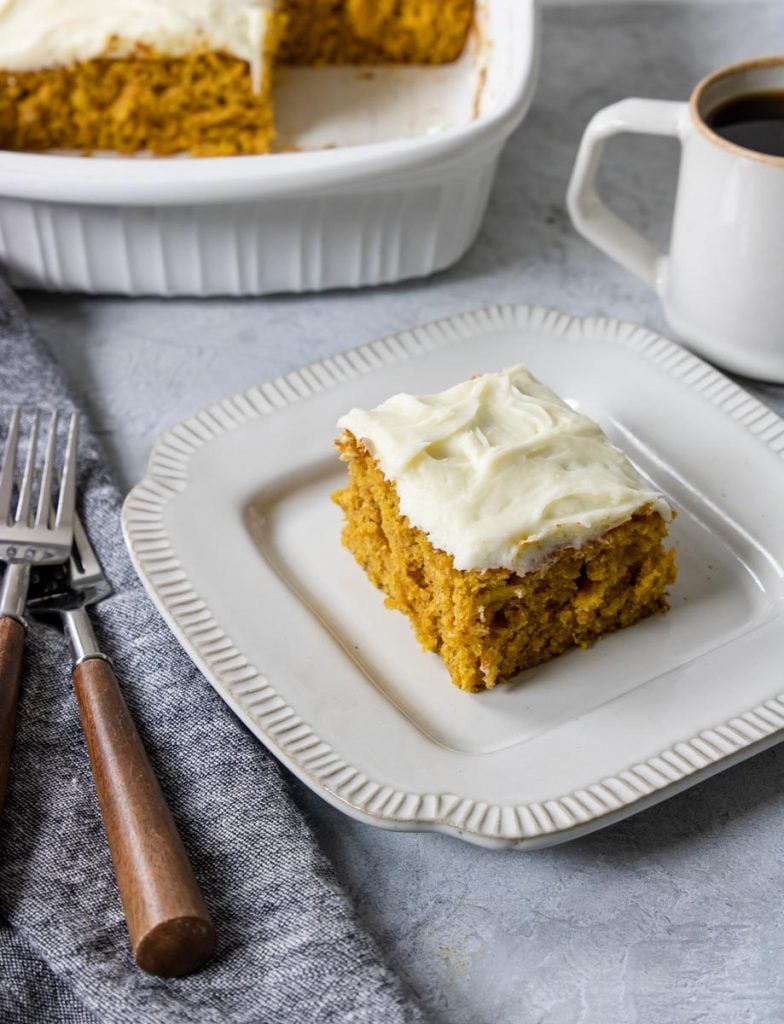 Pumpkin Bar on a plate with coffee