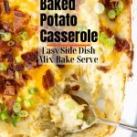 twice baked potato casserole with pinterest text overlay