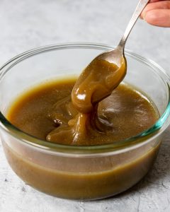 caramel with a thicker texture that has been refrigerated