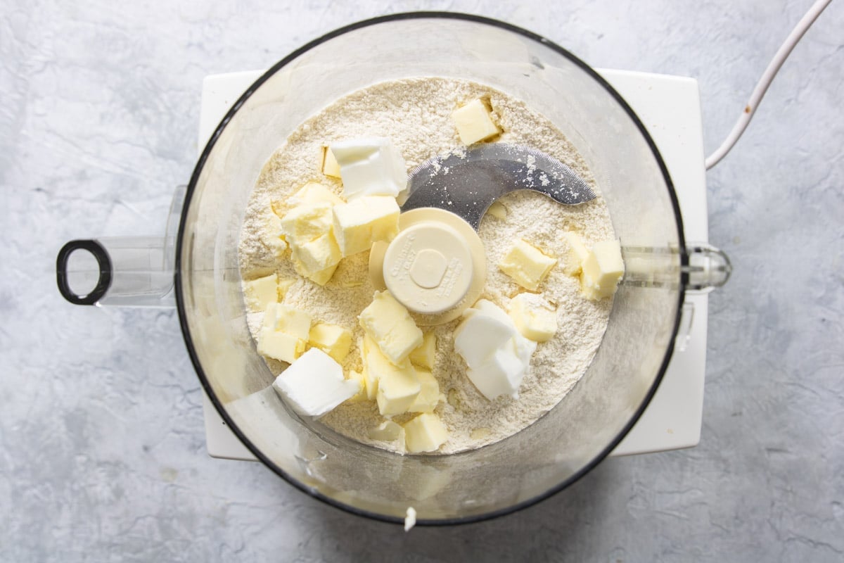 shortening, butter and flour in a food processor