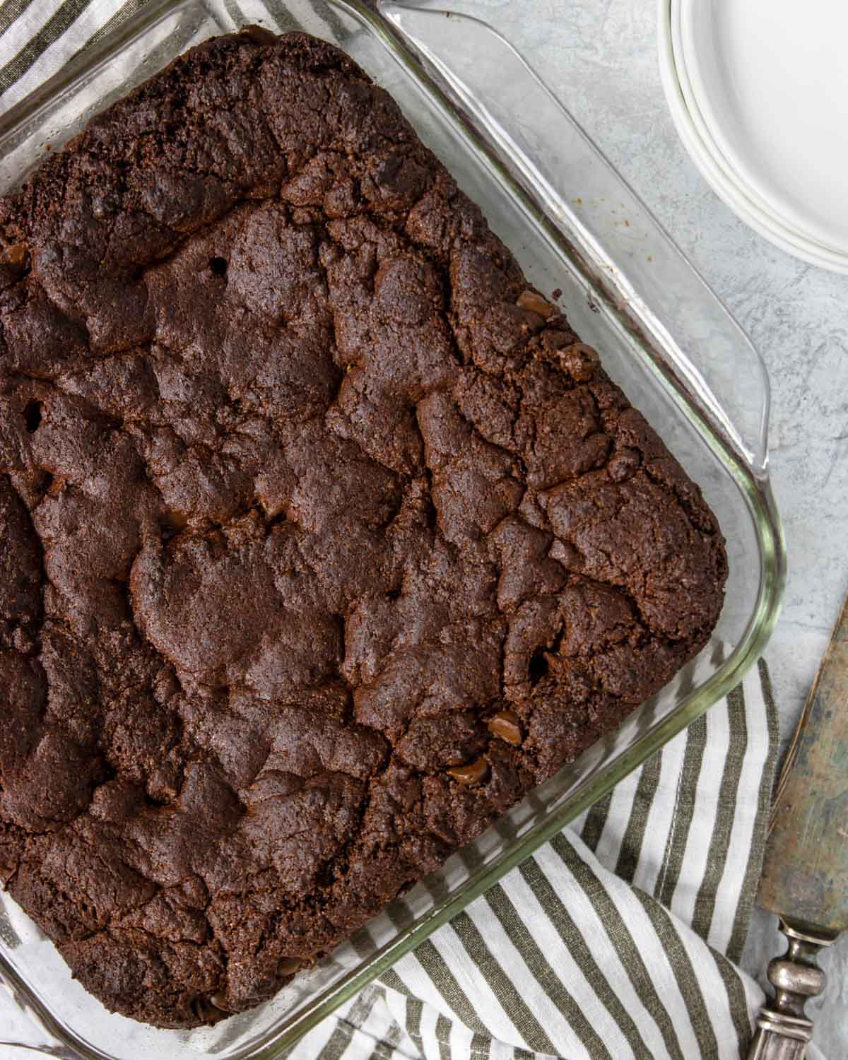 cake mix brownies baked in a 9x9 baking dish