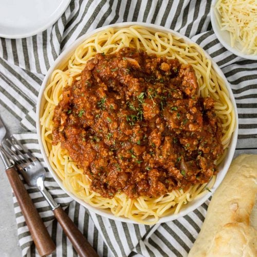 Spaghetti with Simple Meat Sauce | with jarred marinara