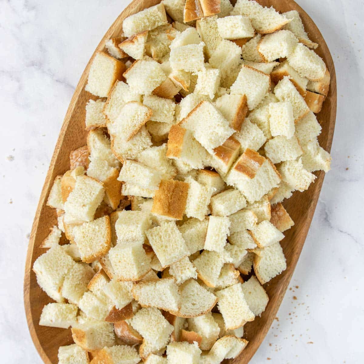dried bread cubes in a dish