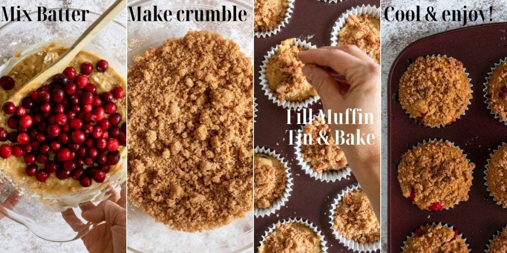 steps showing how to make cranberry orange muffins