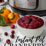 Cranberry sauce in a bowl with text overlay for pinterest