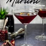 pomegranate martini in a glass with pinterest text overlay