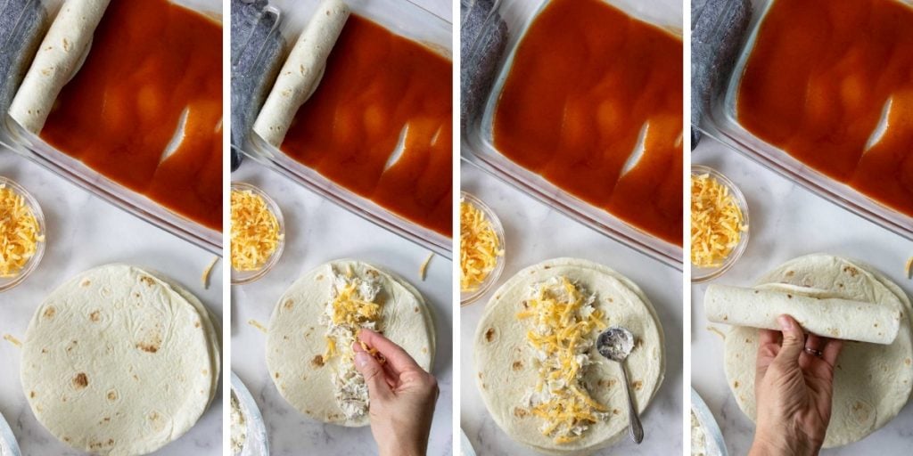 4 steps shown for making each enchilada