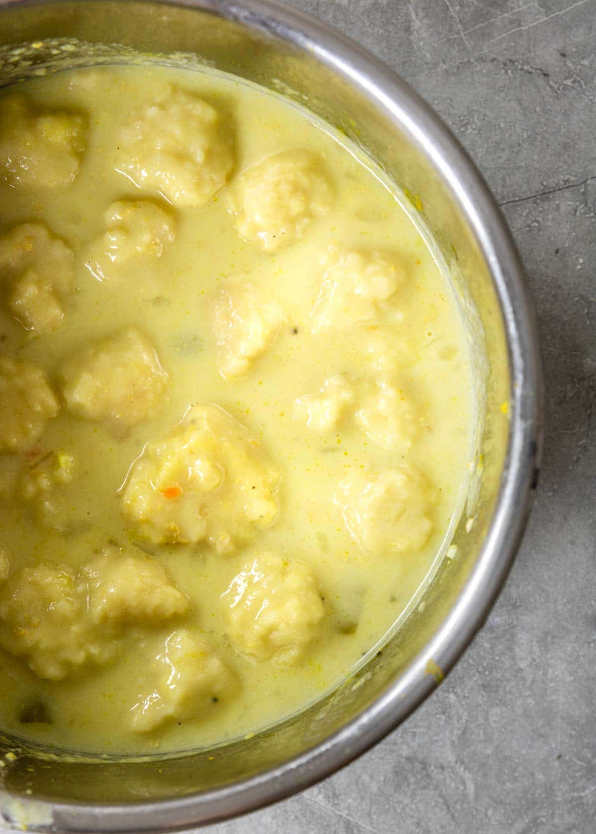 creamy chicken and dumplings in an electric pressure cooker