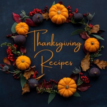 thanksgiving wreath on a black background with the text Thanksgiving Recipes