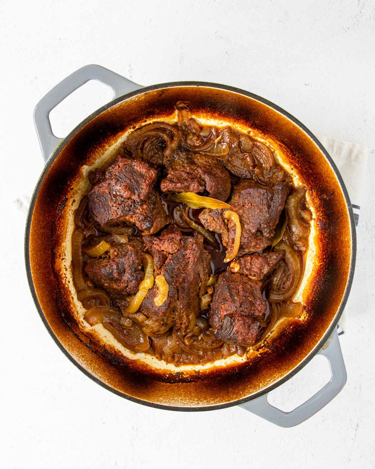 Mexican Beef Cooked in a Dutch Oven with Onions and Bay leaves