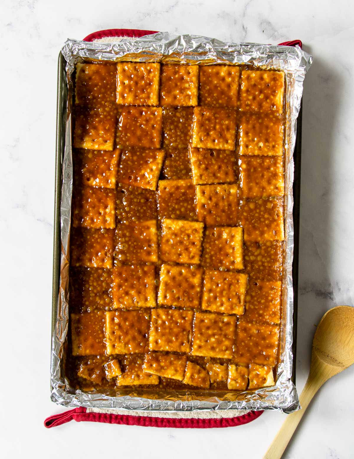 saltine toffee just out of the oven