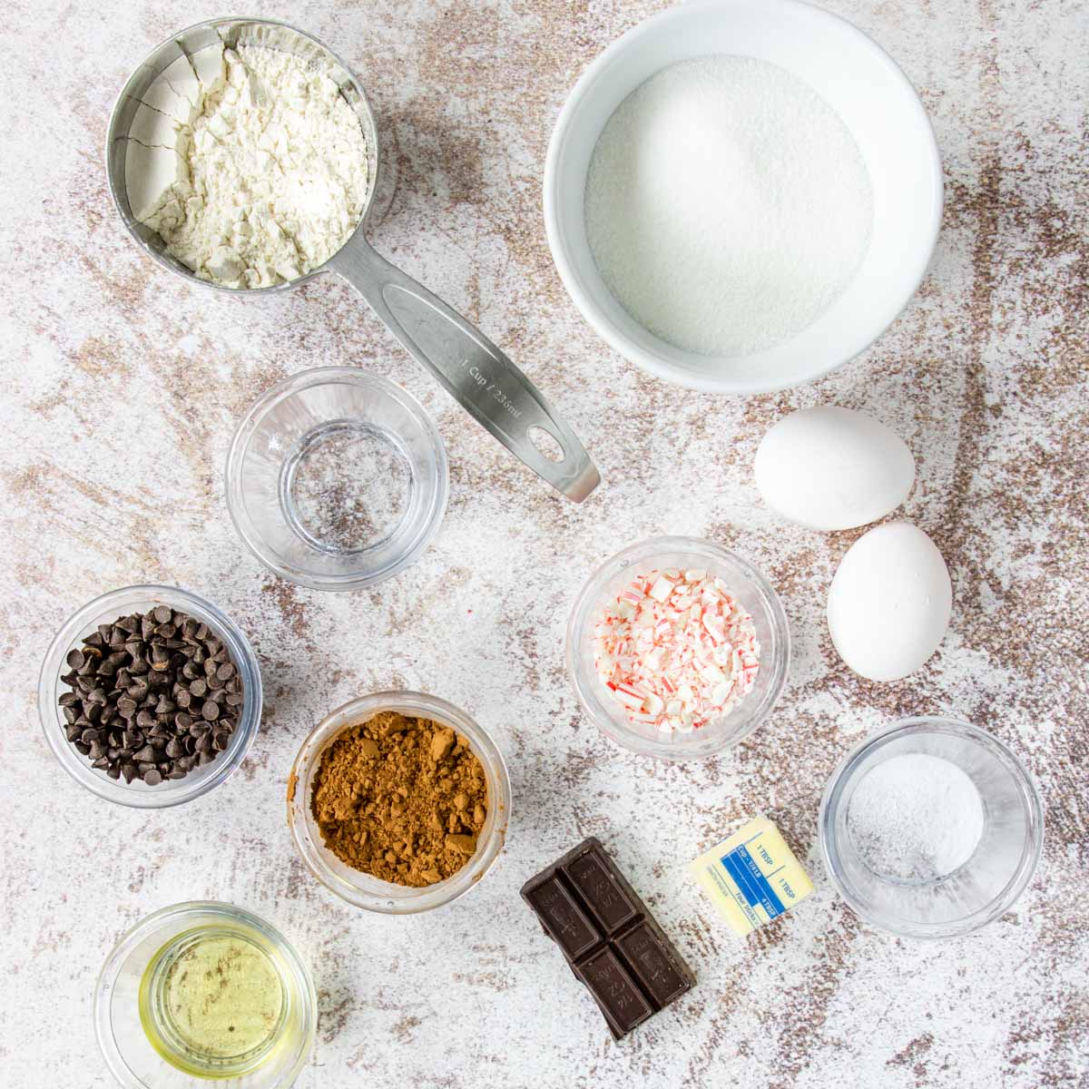ingredients to make peppermint brownie brittle