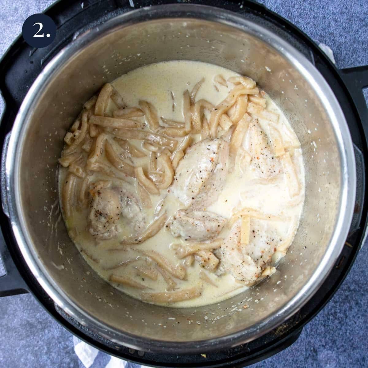 egg noodles, chicken and heavy cream in the instant pot