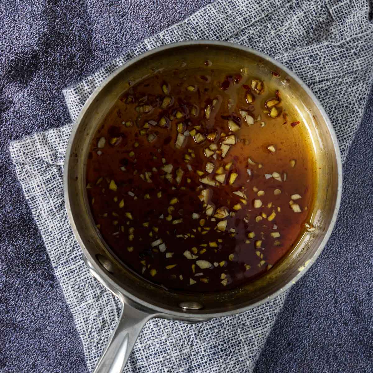 saucepan with a garlic ginger sauce