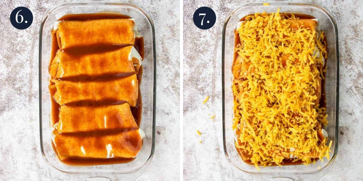 burritos with enchilada sauce and then topped with cheese
