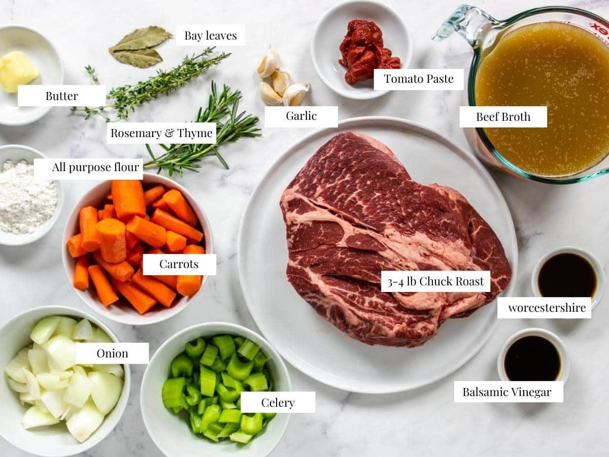 ingredients for pot roast labeled with text