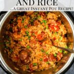 Instant Pot filled with Cajun Chicken and Rice with Pinterest text