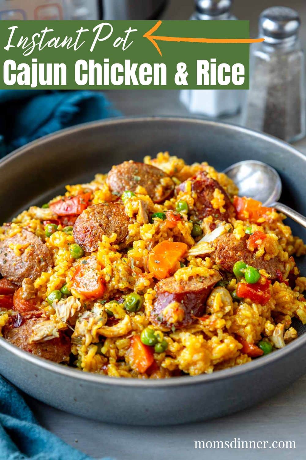 Pinterest image with text overlay for Cajun chicken and rice